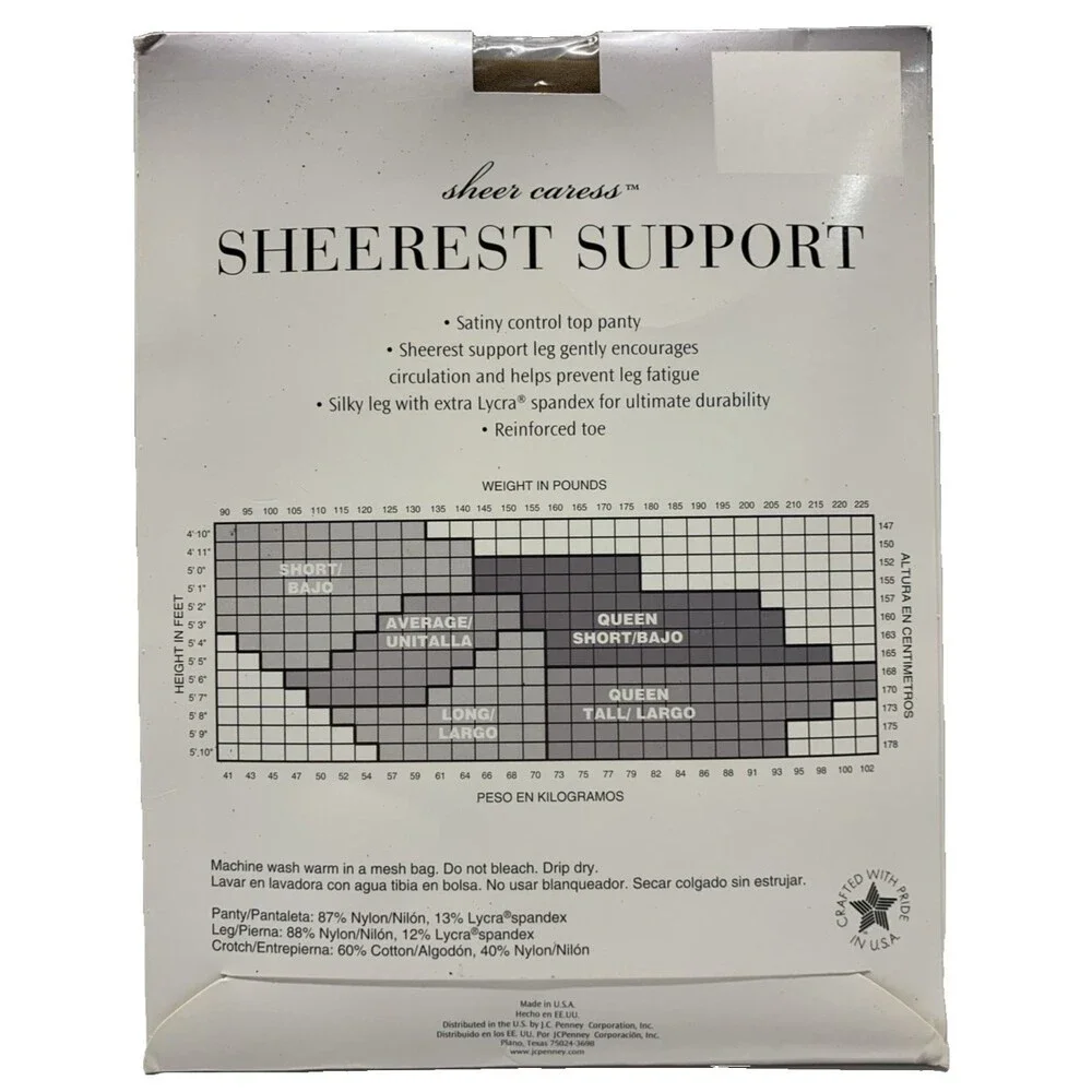 JC Penney Sheer Caress Sheerest Support Pantyhose Suntan 03 Queen Short